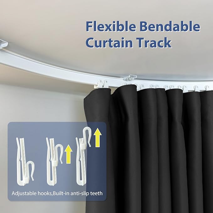 Room Divider Ceiling Mounted Curtains Track Sets Extra Wide Blackout Curtain Flexible Tracks for Bedroom Privacy Partition Separator, 1 Panel Black Drape and White Rail, W10 x H7ft