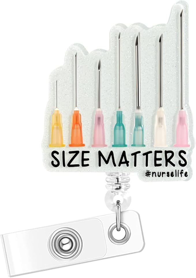 Nurse Badge Reel, Retractable Badge Holder with Alligator Clip, Glitter Acrylic Id Card Badge Buddy for Rn CNA Techer Office (Size Matters)