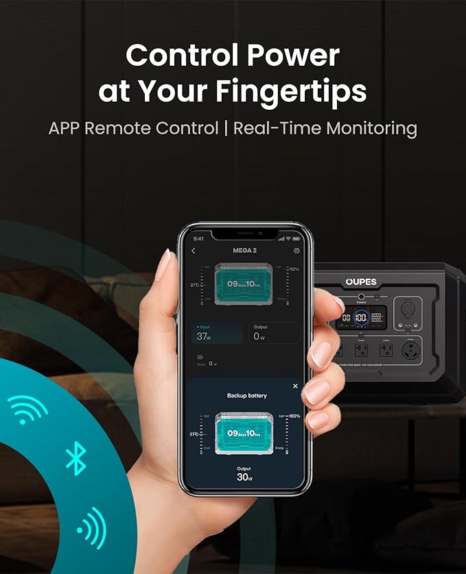 OUPES Mega 2 Portable Power Station 2500W (5400W Peak), 2048Wh LiFePO4 Battery Generator with 2100W Solar Charging & 1600W AC Charging for Home Backup, Power Outages, RVs, Off-grid Power