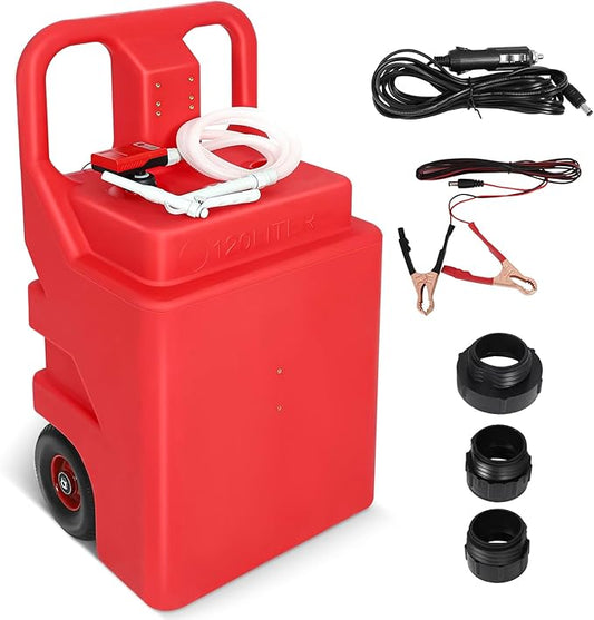 32 Gallon Portable Fuel Caddy Tank with 3.2GPM Automatic Transfer Pump ，12V / 4AA Battery Powered，6.5 ft Hose Diesel Transfer Tank for Gasoline Diesel Fuel & DEF/Urea Liquid