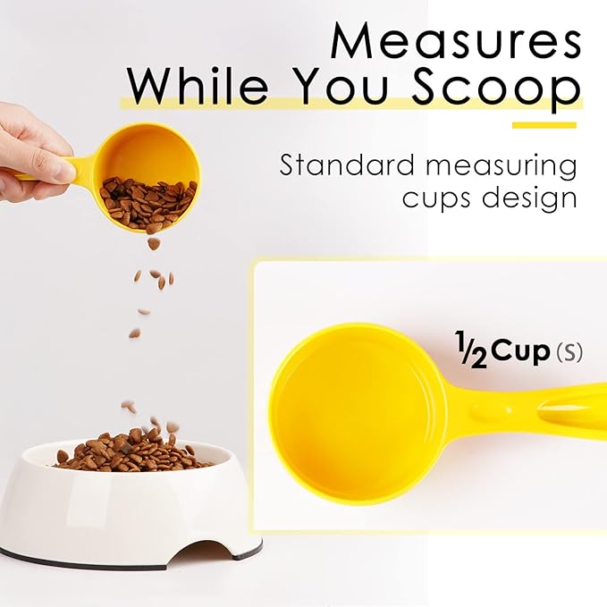 SUPERDESIGN 1/2 Cup Dog Food Scoop for Container Melamine Measuring Scoop for Dogs Cats Birds and Rabbits Pet Food Feeding Scoop Dishwasher Safe - Yellow