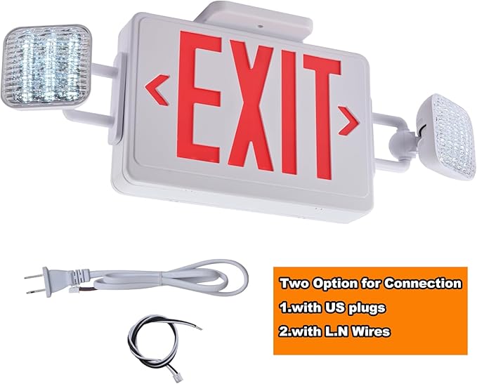 Red Exit Sign with Emergency Lights, 200lm 3Hours Plug in Exit Sign Battery Backup Lights for Business,Commerical Emergency Lighting Combo UL 924 AC85-277V Double Face