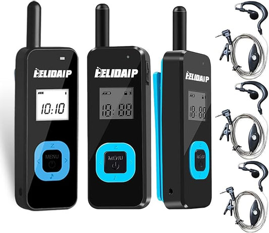 T-M1 Super Mini Walkie Talkies with Headsets Portable Two Way Radio for Adults, Long Range Walkie Talkie for Hotel, Outdoor Sport, Restaurants, Hospital,Supermarket,Hiking,Camping, 3 Pack