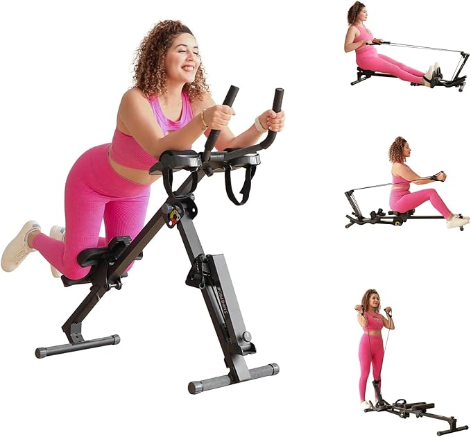 TOUSAINS 3 in 1 Adjustable AB Machine for Stomach Workout with 3 Heights, Foldable Rowing Machine for Home Gym with Comfortable seat & LCD Display Monitor, 330lbs Weight Capacity
