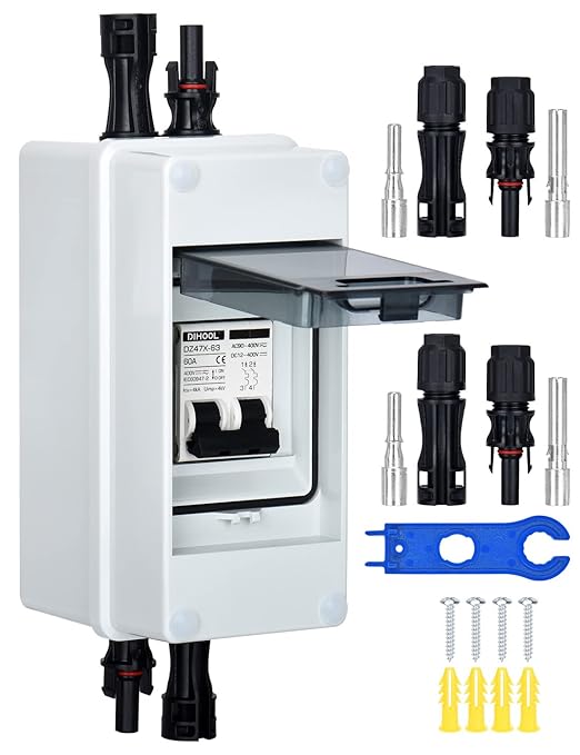 DIHOOL 60 Amp Solar Disconnect Switch, dc Circuit Breaker with Cover, Outdoor Miniature Circuit Breaker with din Rail Enclosure