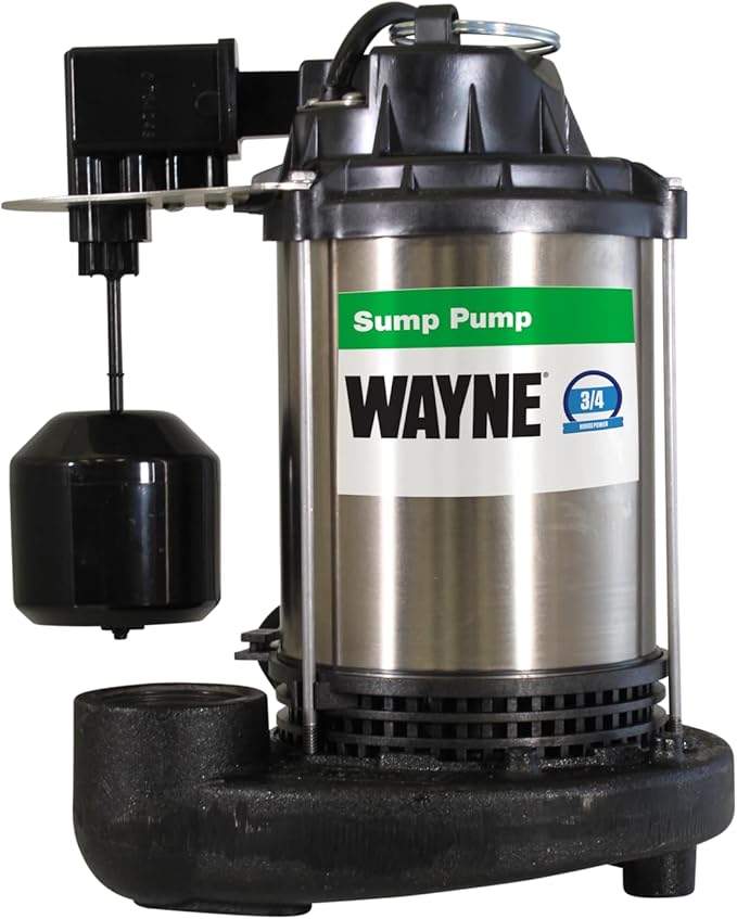 Wayne 3/4 HP Heavy Duty Submerisble Cast Iron and Stainless Steel Sump Pump with NEW Switch - Removes up to 5,490 Gallons of Water Per Hour