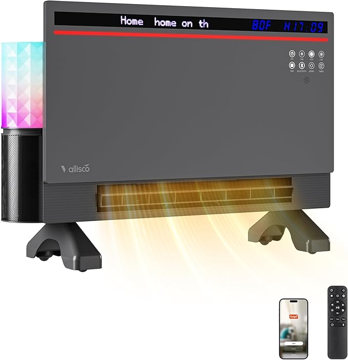 Smart Electric Space Heater with Bluetooth Speaker & RGB Light, App/Remote/Touch Control, Freestanding/Wall Heater, 2 Heat & 2 Fan Modes for All-Season Indoor Use