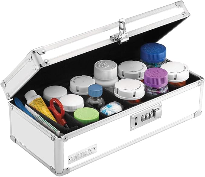 Vaultz Locking Medicine Storage Box with Combination Lock, 3.75" x 11.88" x 5.25", White (VZ00346)