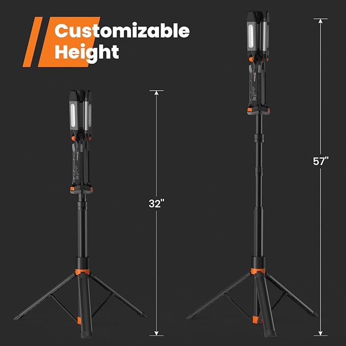 gogonova 2025 Rechargeable Work Light with Stand, 4 in 1 Cordless Camping Light, 700/1200/2200 Lumens, 4000/6500K Dimmable LED Work Lamp with Detachable Tripod（Grey）