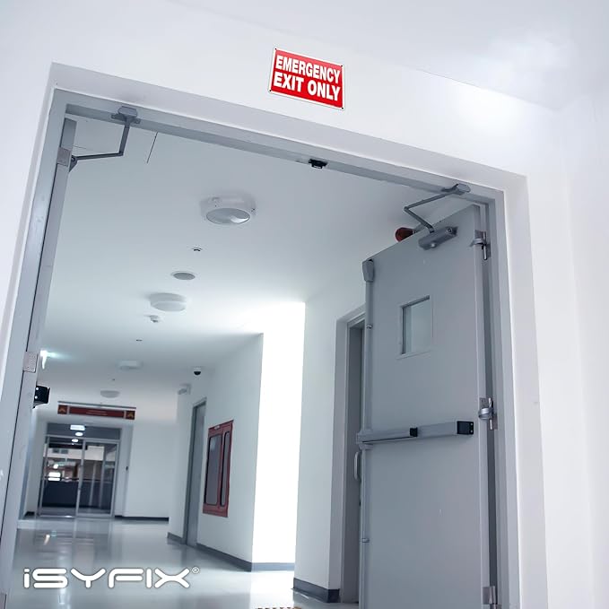 iSYFIX Emergency Exit Only Sign – 2 Pack 10x7 Inch – 40 mil Thick Polystyrene Plastic Sign, Laminated UV, Scratch & Fade Resistance, Waterproof, Indoor & Outdoor, Exit Signs for Exterior.