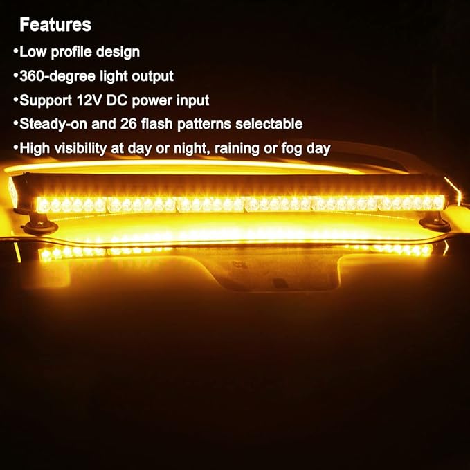 WOWTOU Roof Top Magnetic 80 LED Amber Emergency Strobe Light Bar for Trucks Snow Plows Construction Vehicles, Double Side Caution Flashing Beacon Lights