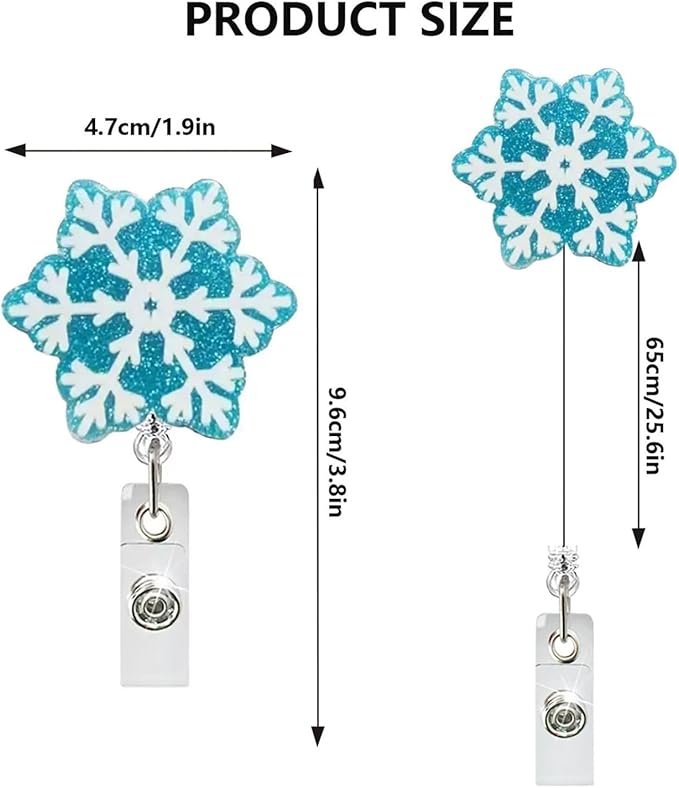 Snowflake Badge Holder Winter Badge Reel Sparkling Blue White Snowflakes Nurse Badge Holder with Alligator Clip Cute Christmas Badge Reels Xmas ID Name Badge Clips for Nurse Teacher Office Decoration