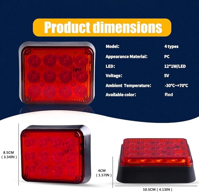 2PCS Magnetic Trailer Lights, Red Beacon Wireless Magnetic Strobe Lights Rechargeable Emergency Warning Lights Portable Surface Mount Strobe Lights for 12V 24V Trucks Car Trailer Vehicles Van