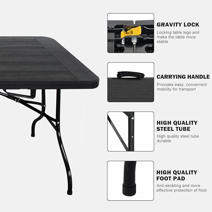 Folding Table, 4FT/6 FT Foldable Table with Carrying Handle, Steel Legs Heavy Duty Portable Utility Table for Party, Dining, Wedding, Events, Picnic Indoor, Outdoor, Camping