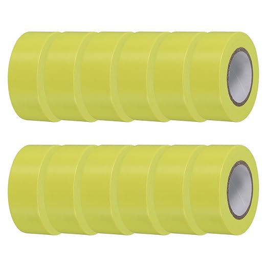 MECCANIXITY Flagging Tape,12 Pcs Non-Adhesive Plastic Neon Survey Marking Tape 1 Inch x 98 Feet for Tree Hunting Boundaries Hazardous Areas Marking Ribbon Yellow