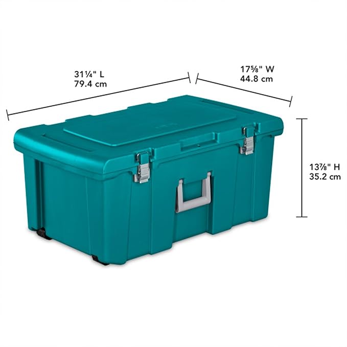 Sterilite 4-Pack Footlocker, Lockable Plastic Utility Storage Container Box, Teal - Heavy-Duty Organizing Containers for Home, Garage, Office, and Basement