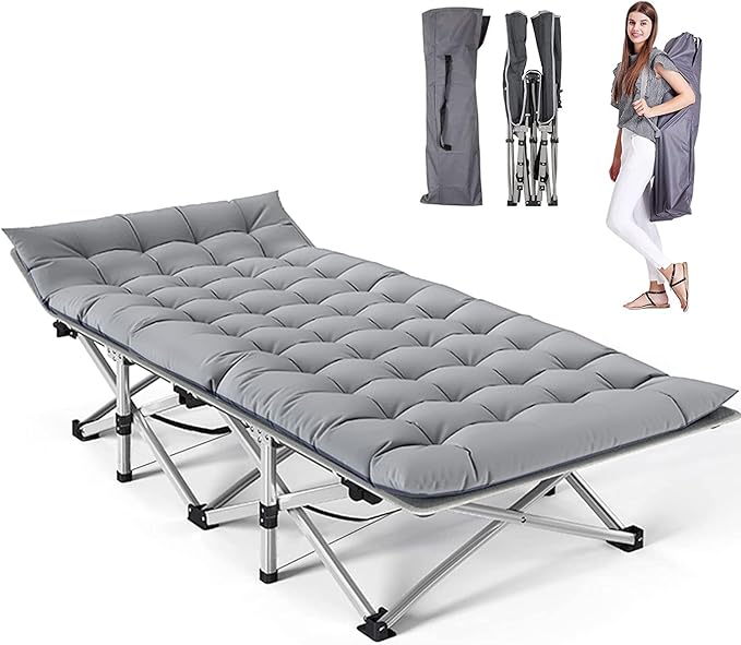 ABORON Camping Cot for Adult 28" Extra Wide, Heavy-Duty 1200D Oxford Cot for Sleeping, Portable Folding Camp Bed with Mat & Carry Bag