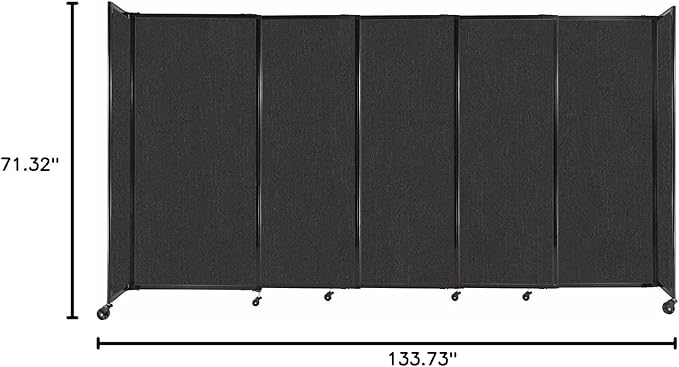Versare Straightwall Sliding Portable Wall Partition | Freestanding Office Dividers | Locking Wheels | Temporary Room Separator | 11'3'' Wide x 6' Tall Black Fabric Panels