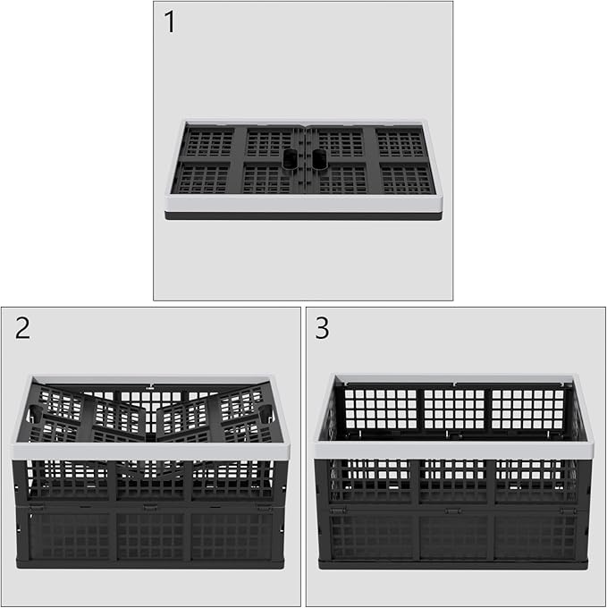 Plastic Collapsible Milk Crates, Collapsible Storage Bins, Foldable Baskets, 42 Liters, Pack of 4 in Black