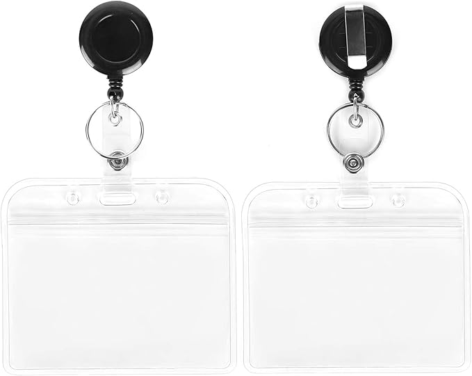 YOUOWO 2 Pack Lanyard with id Badge Holder Retractable Lanyard Black with Card Holders Horizontal Retractable Badges Reel Clip for Card Holders Waterproof with Lanyards