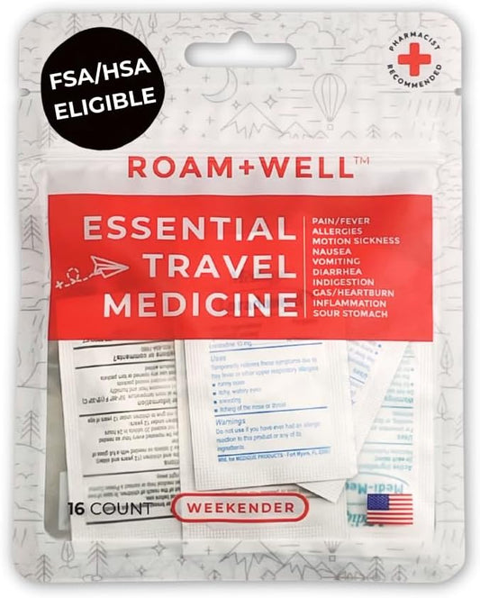Essential Travel Medicine Kit, OTC Travel Medication, TSA Approved (Weekender | 16 Tablets)