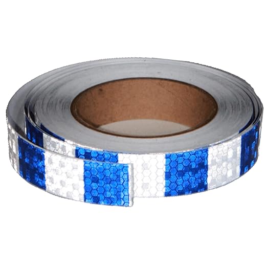 Blue White Reflective Tape 1 inch Wide for Trailer, Outdoor Waterproof High Visibility Safety Warning Adhesive Strips (66 feet)