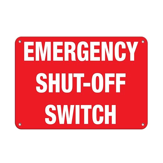 Aluminum Horizontal Metal Sign Multiple Sizes Emergency Shut-Off Switch Hazard Labels Red Electrical Safety & with Border Weatherproof Street Signage 14x10Inches
