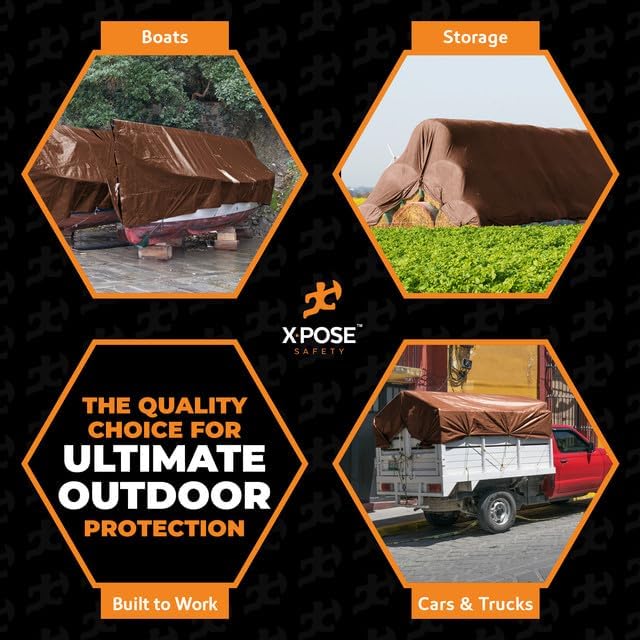10' x 20' Super Heavy Duty 16 Mil Brown Poly Tarp Cover - Thick Waterproof, UV Resistant, Rip and Tear Proof Tarpaulin with Grommets and Reinforced Edges - by Xpose Safety