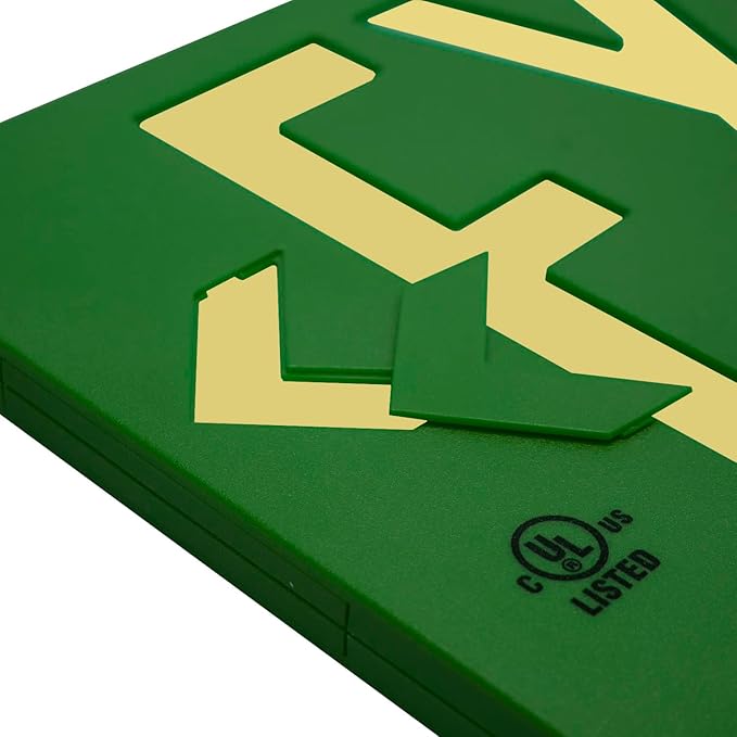 LFI Lights® UL 924 Listed 50’ Photoluminescent Exit Sign, Green Thermoplastic Housing, Double Sided, Wall, Ceiling or Side Mount, Optional Arrows, Glow in the Dark, No Power or Battery Needed, PA3G50D