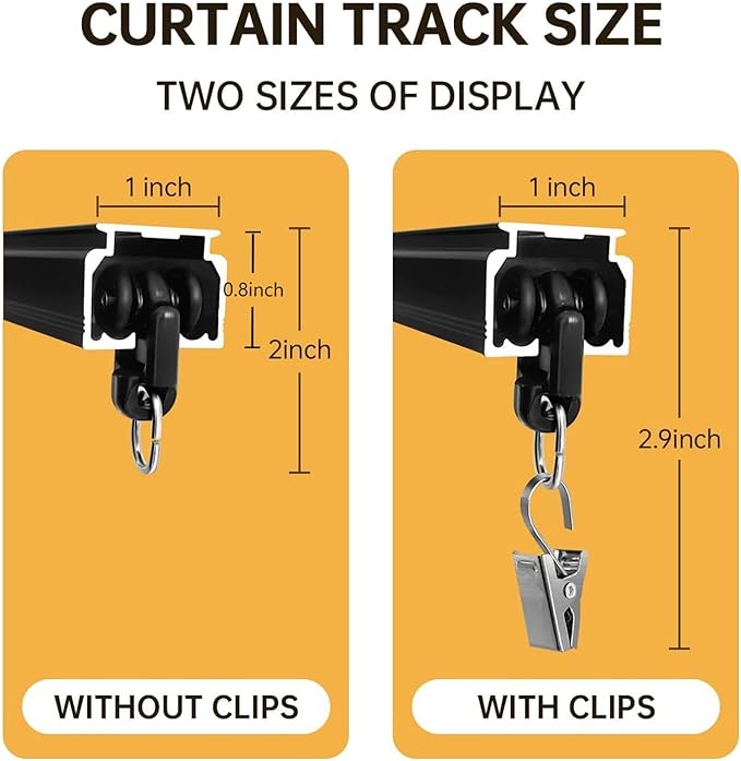 Ceiling Curtain Track Ceiling and Wall Mounted Heavy-Duty Curtains Rails Room Divider Curtains Shower RV Tracks Ceiling Sliding Curtain Rods With Clips,Black 12ft.