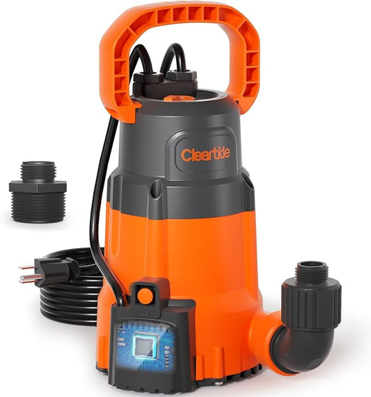 Cleartide Submersible Sump Pump, Smart Water Sensor Auto On/Off, Manual/Auto Mode, 1/3HP 2790GPH Multi-Use Utility Water Pump for Pool/Basement/Garden Drainage