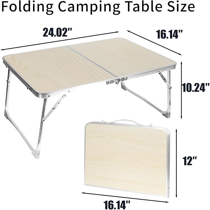 KISKIS 2 Fold Ultra Lightweight Folding Camping Tables 2Ft Portable Small Aluminum Outdoor Desk with Carry Handle, 62X42cm(24X17inch) for Picnic Travel,White