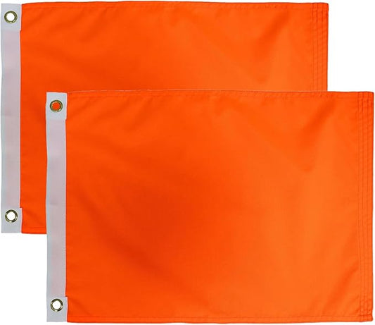 2Pack Orange Safety Flag 12x18 Inch -Longest Lasting Nylon 210D | Four Rows Stitching Fly Ends | Attention Safety Flags Decoration Gift Boat UTV ATV Car Bike Yacht Warning Banner