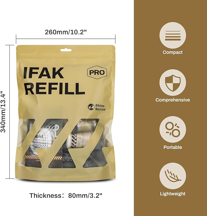 RHINO RESCUE IFAK Refill Kit 17Pcs with CAT Gen-7 Tourniquet, Emergency Tactical First Aid Kit Medical Supplies, IFAK Trauma Kit Combat Pack for Trauma Wound Care, Gunshot, Car & Camping