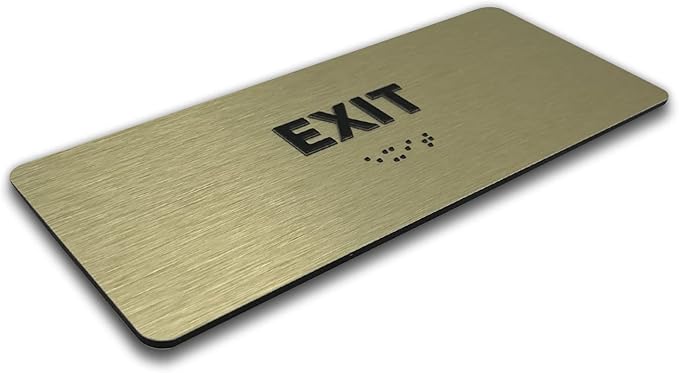 Exit Identification Sign - ADA Compliant Sign, Raised Icons, Raised Braille, Brushed Gold, TCO Inspection Certified (7"W x 3"H) - by GDS - Made in USA