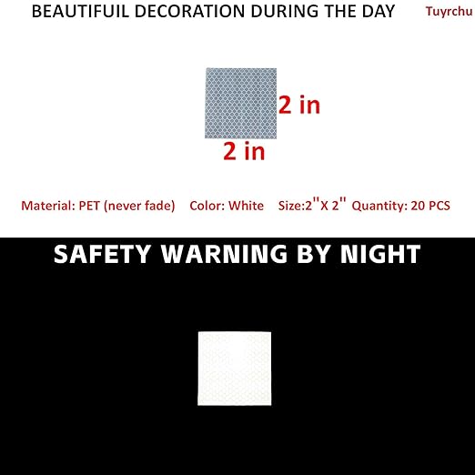 Non Fading White Reflective Stickers 2 inch X 2 inch, Outdoor Waterproof High Visibility Warning Safety Adhesive Reflector Tape (20 Pcs)