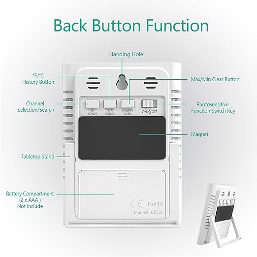 Indoor Outdoor Thermometer Wireless, Digital Temperature Humidity Monitor with 330FT Range Remote Sensor, Automatic Backlight, Comfort Indicator, Max/Min Records for Home, Warehouse (White)