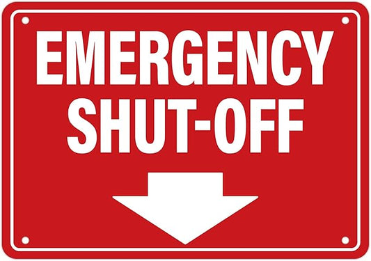 Emergency Shut-Off Sign Sticker with Down Arrow, Waterproof Durable Emergency Stop Stickers, Shut Off Valve Sign for Powered Machinery and Equipment