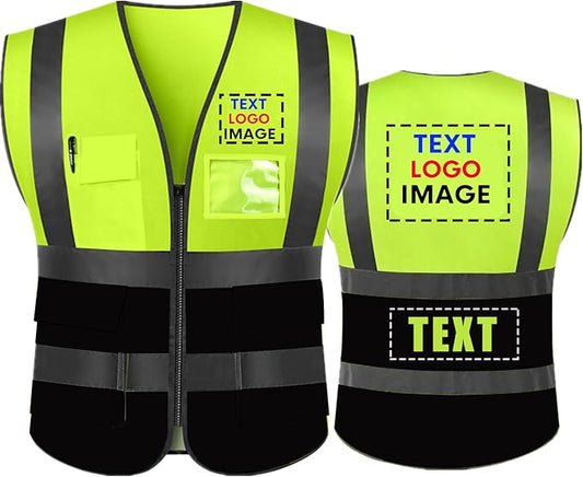 High Visibility Safety Reflective Vest with Pockets and Zipper Construction Hi Vis Work Vest(Neon Yellow/Black S)