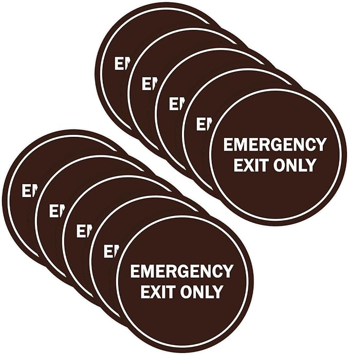 Signs ByLITA Circle Emergency Exit Only Sign (Dark Brown) - Large 10 Pack