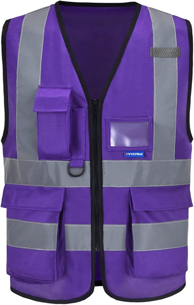 A-SAFETY Purple High Visibility Safety Vest with 4 Reflective Strips 7 Pockets,3XL