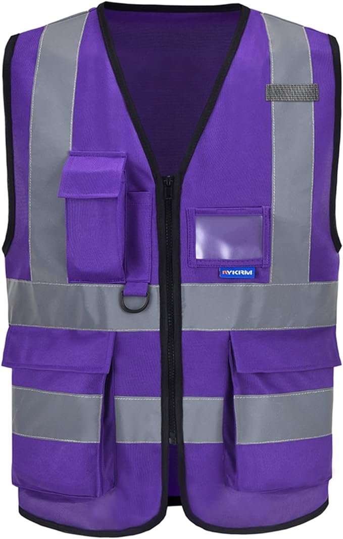 A-SAFETY XSmall Purple High Visibility Safety Vest with 4 Reflective Strips 7 Pockets,X-Small