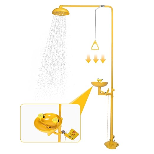 Emergency Face Eye Washing Station with Hand-Pushing Board Emergency Combination Eyewash Station with Dual Spray Head and Pedal for Laboratory Factory