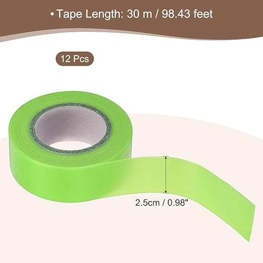 MECCANIXITY Flagging Tape,12 Pcs Non-Adhesive Plastic Neon Survey Marking Tape 1 Inch x 98 Feet for Tree Hunting Boundaries Hazardous Areas Marking Ribbon Green