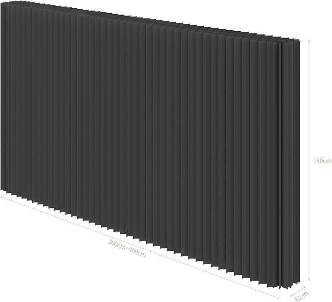 Paper Room Divider, Folding Privacy Screen Lightweight Stretchable Accordion Room Divider Wall, Portable Paper Wall Divide for Home, Office, Clothing Shop (Black, L：158in x W: 17in x H：71in)