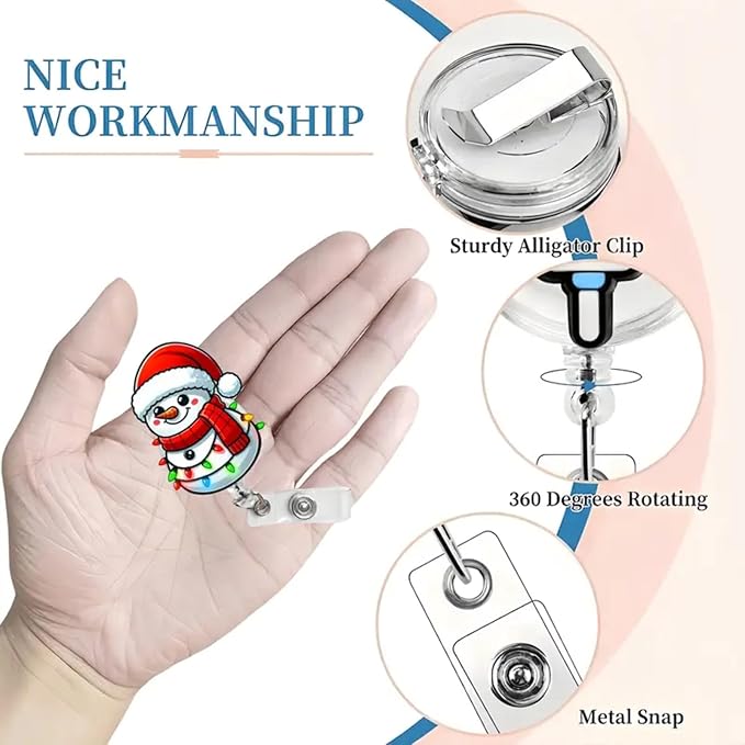Snowman Badge Reel Christmas Snowman Badge Holder with Light Strings Design Retractable ID Card Clip Winter Badge Reels with Alligator Clip Christmas Nurse Name Tag Holiday Gift for Medical Assistants