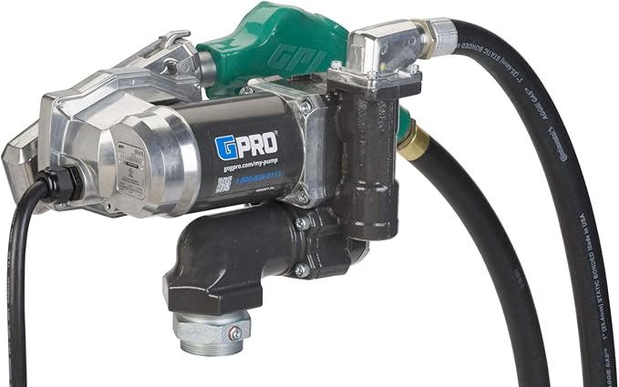 GPRO V25 Fuel Transfer Pump, Automatic Shut-Off Nozzle, 24 Volt, 25 GPM Fuel Pump, 18 ft. Hose, Power Cord, Adjustable Suction Pipe (170001-03)