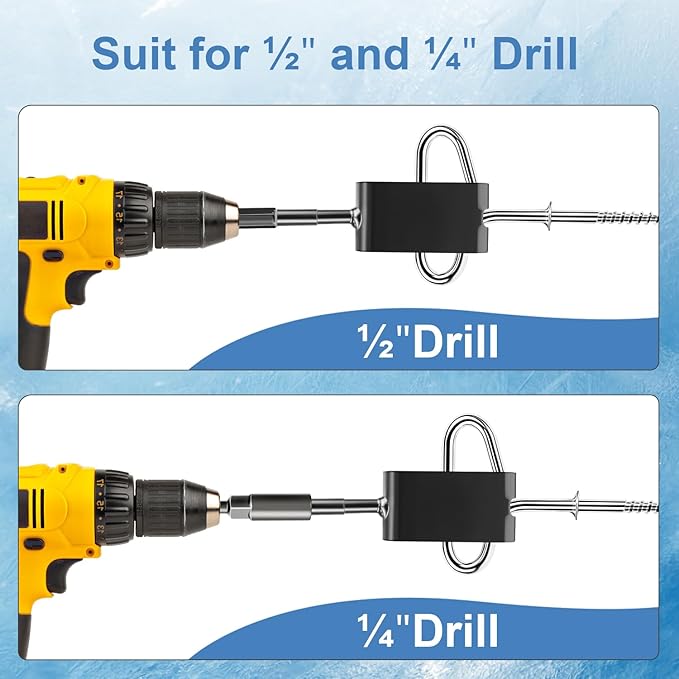 Ice Anchor Tool Kit for Ice Fishing Shelter, Includes 1 Drill Adapter, 4 Threaded Pegs, 1 Storge Bag, and 1 Impact Socket, Heavy Duty Ice Fishing Tent Stakes, Portable Ice Shelter Setup Tools