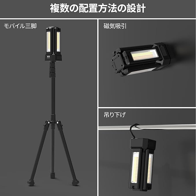 13200mAh Rechargeable Solar Work Light with Folding Stand Support and Portable Carrying Bag, 8000 Lumen Stepless Dimmable, 4 Lighting Modes, White/Warm/Warm White (Black(Standard))
