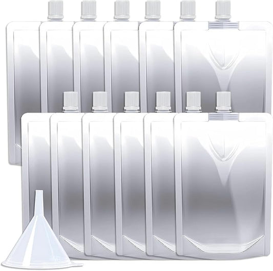 12PCS 16OZ Plastic Flasks,Reusable Drink Pouches with Funnel,Spouted Drinking Bags for Liquid Juice,Leak-Proof Food Grade for Travel Outdoor Sports Concert Cruise Events